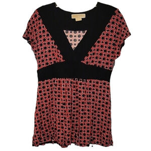 Michael Kors Geometric Maroon Black Top Small Petite